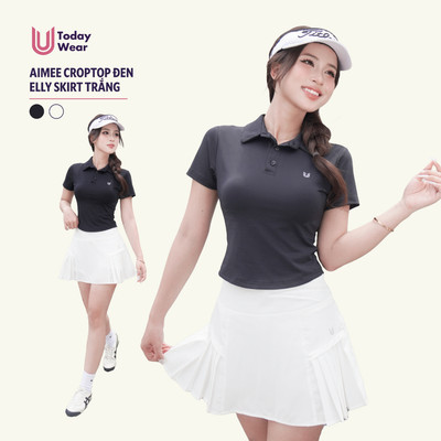 Set đồ tập gym yoga thể thao áo Aimee croptop đen mix chân váy Elly skirt trắng Today U Wear