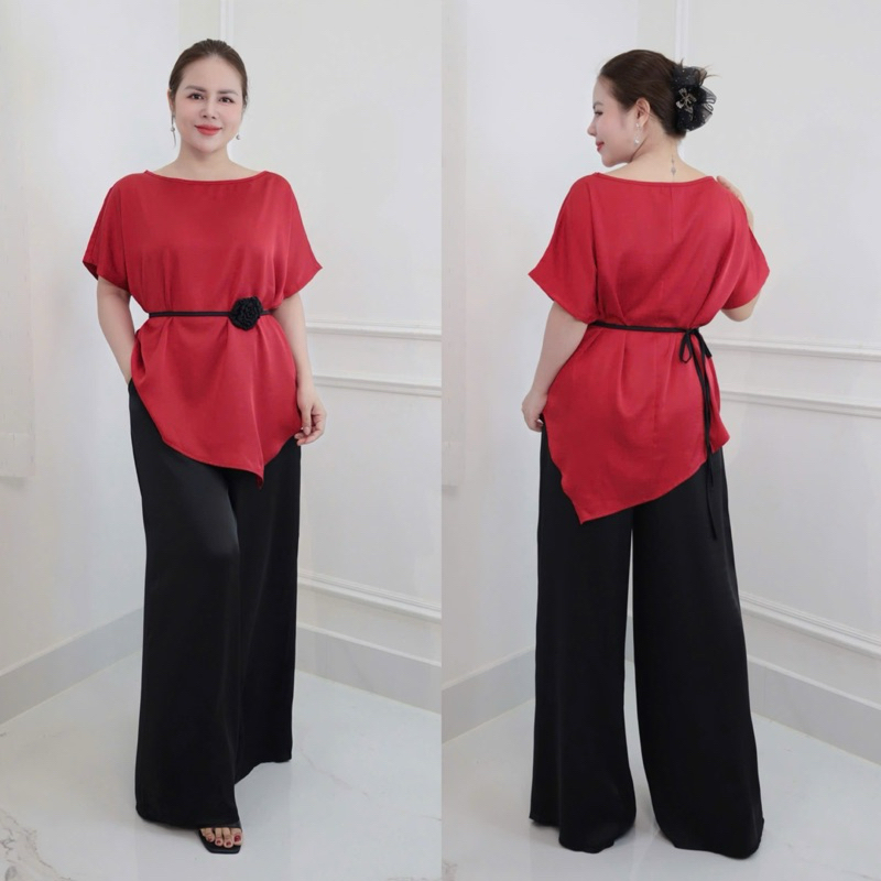 ( Hàng cao cấp ) Set đồ trung niên cách điệu, đồ bộ cho mẹ,áo kiểu, quần dài ống rộng , chất lụa mĩ cao cấp CC49
