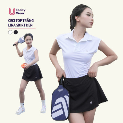 Set bộ đồ thể thao nữ áo polo Ceci Top trắng mix chân váy Lina Skirt đen Today U Wear cầu lông chạy bộ tennis pickleball