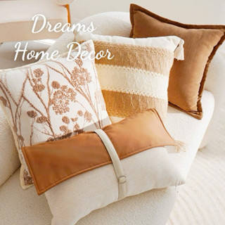 (Hàng Cao Cấp ) Vỏ Gối Sofa Phòng Khách Gối Vuông Tựa Lưng Màu Nâu Hoa Lá Bắc Âu Trang Trí Nhà Cửa
