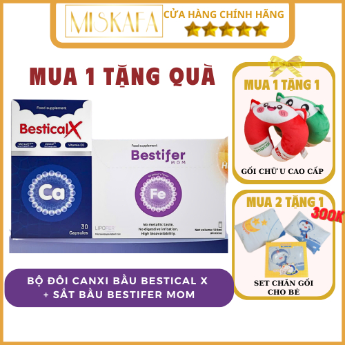 Bộ đôi Canxi sinh học Bestical X và Sắt hướng đích Bestifer Mom, Bổ sung sắt, canxi - Chính hãng