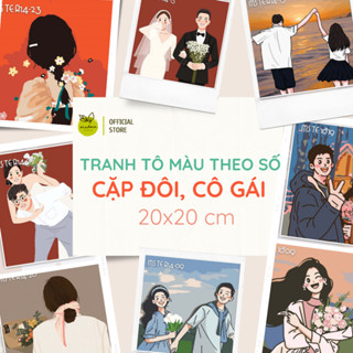 Tranh tô màu số hóa 20x20cm có khung Con người - Cặp Đôi - Cô gái