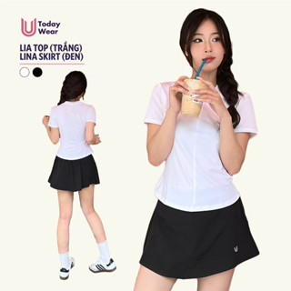 Set bộ đồ thể thao nữ áo Lia Top trắng mix chân váy Lina Skirt đen Today U Wear cầu lông tennis pickleball bóng bàn