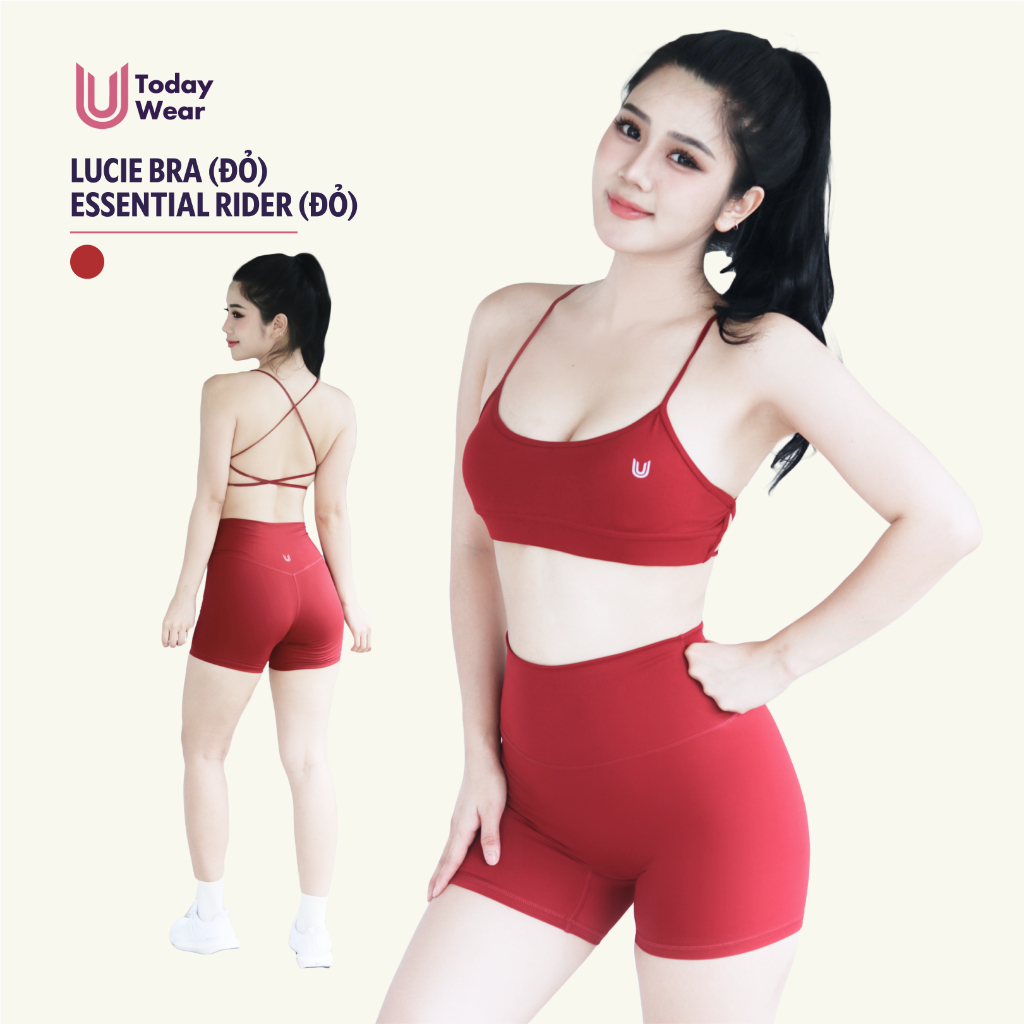Set đồ tập gym yoga thể thao Bra Lucie đỏ mix quần Essential Rider đỏ Today U Wear
