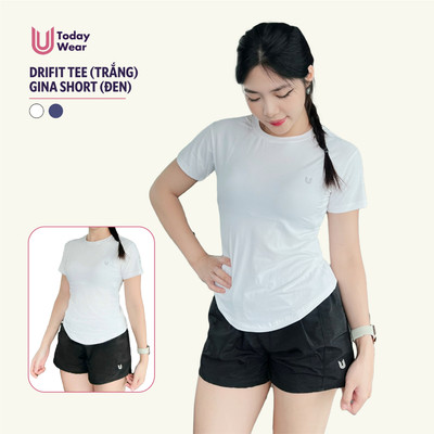 Set đồ tập gym thể thao áo Essential Dri-FIT trắng mix quần Gina short đen Today U Wear cầu lông chạy bộ tennis