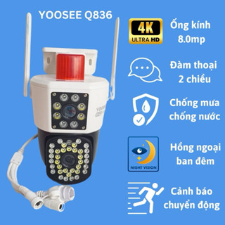 Camera Yoosee 2 Mắt Q836 - chuẩn 4K siêu nét - xem đêm có màu - xoay 360
