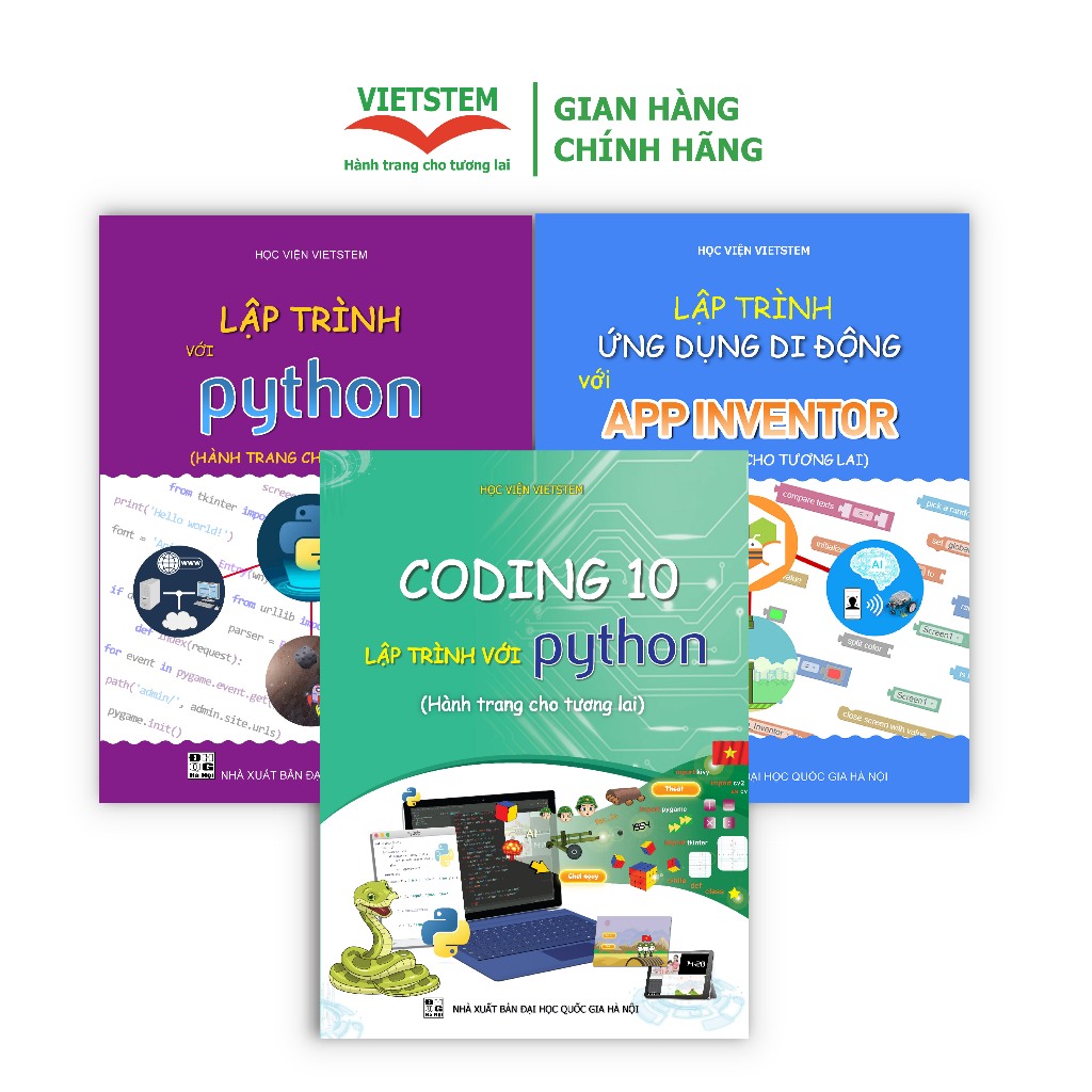 Combo 3 sách hướng dẫn học lập trình Python cho học sinh THCS và THPT