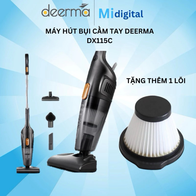 (Bản 600W) Máy hút bụi cầm tay Deerma DX115C Lực hút 15000Pa Hàng chính hãng BH 12 tháng