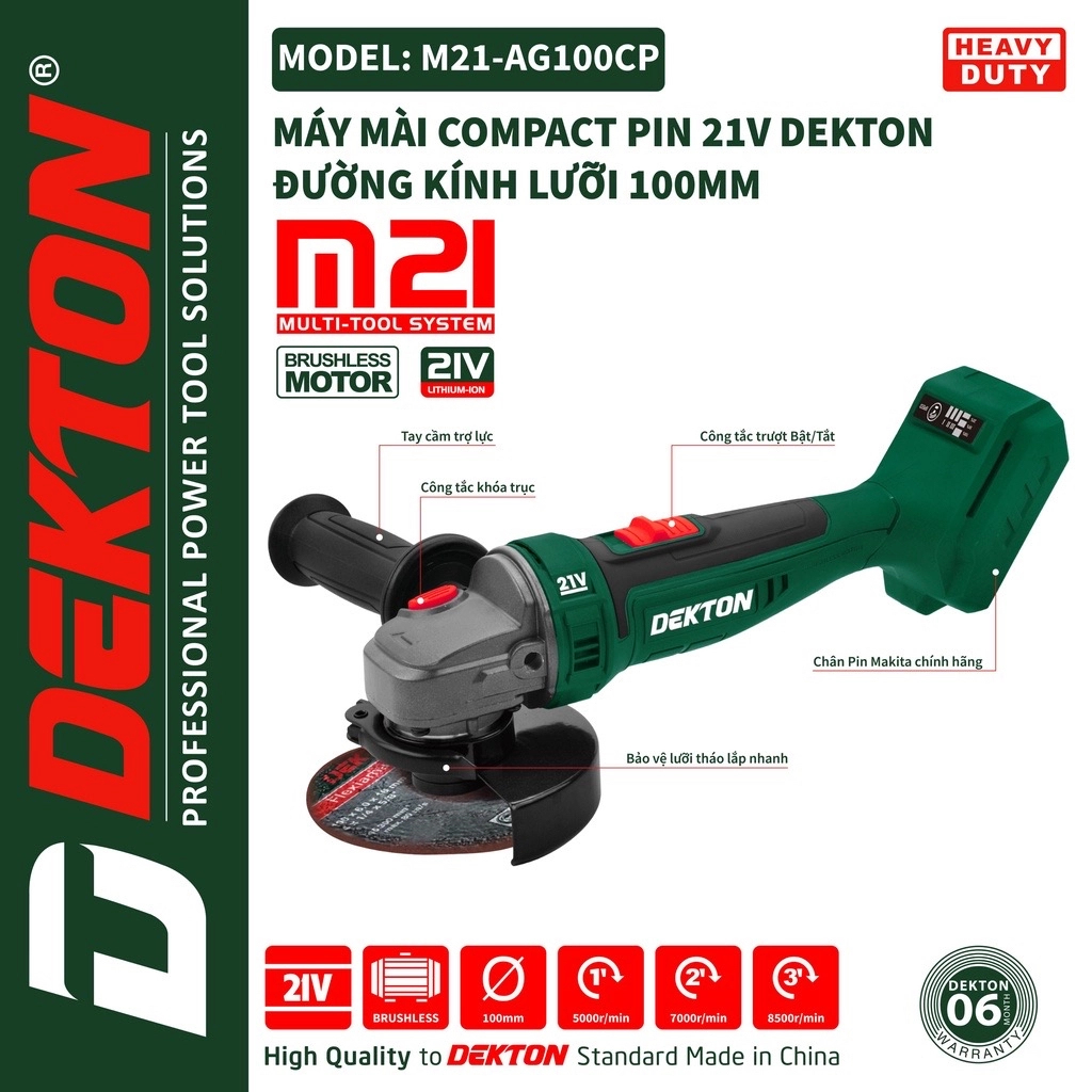 Máy mài góc pin DEKTON M21-AG100CP COMPACT (Chưa có pin sạc)