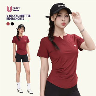 Set đồ thể thao nữ tập gym yoga áo Slimfit đỏ mix quần Rider đen Today U Wear cầu lông chạy bộ tennis pickleball