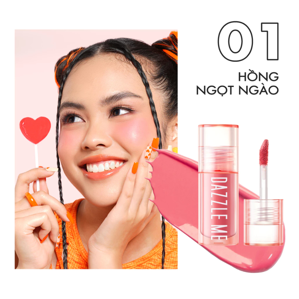 DAZZLE ME Kem Má Hồng Chống Thấm Nước Và Mồ Hôi Ửng Hồng Tự Nhiên Heart-Melt Creamy Liquid Blush