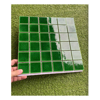 Gạch mosaic gốm men rạn chip 48x48mm màu xanh rêu