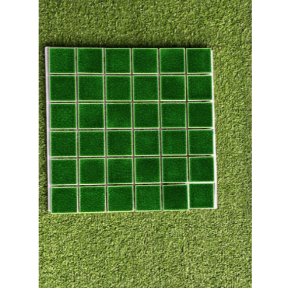 Gạch mosaic gốm men rạn chip 48x48mm màu xanh rêu