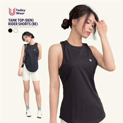 Bộ đồ thể thao nữ tập gym yoga áo Tank Top đen mix quần Rider pearl Today U Wear