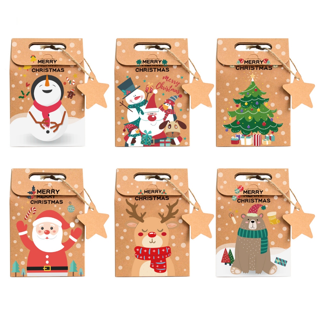 Set 6 Túi Giấy Đựng Quà Noel Trang Trí Giáng Sinh