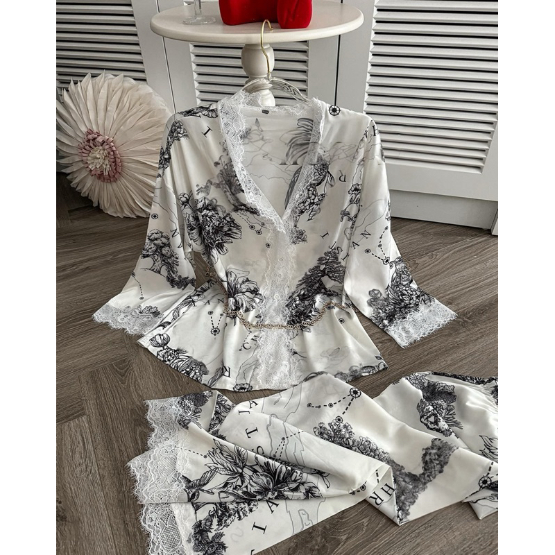 [𝐑𝐞̉ 𝐯𝐨̂ đ𝐢̣𝐜𝐡] Sét bộ ngủ pijama tay dài phong cách tiểu thư sang xịn (freesize 40-60kg)