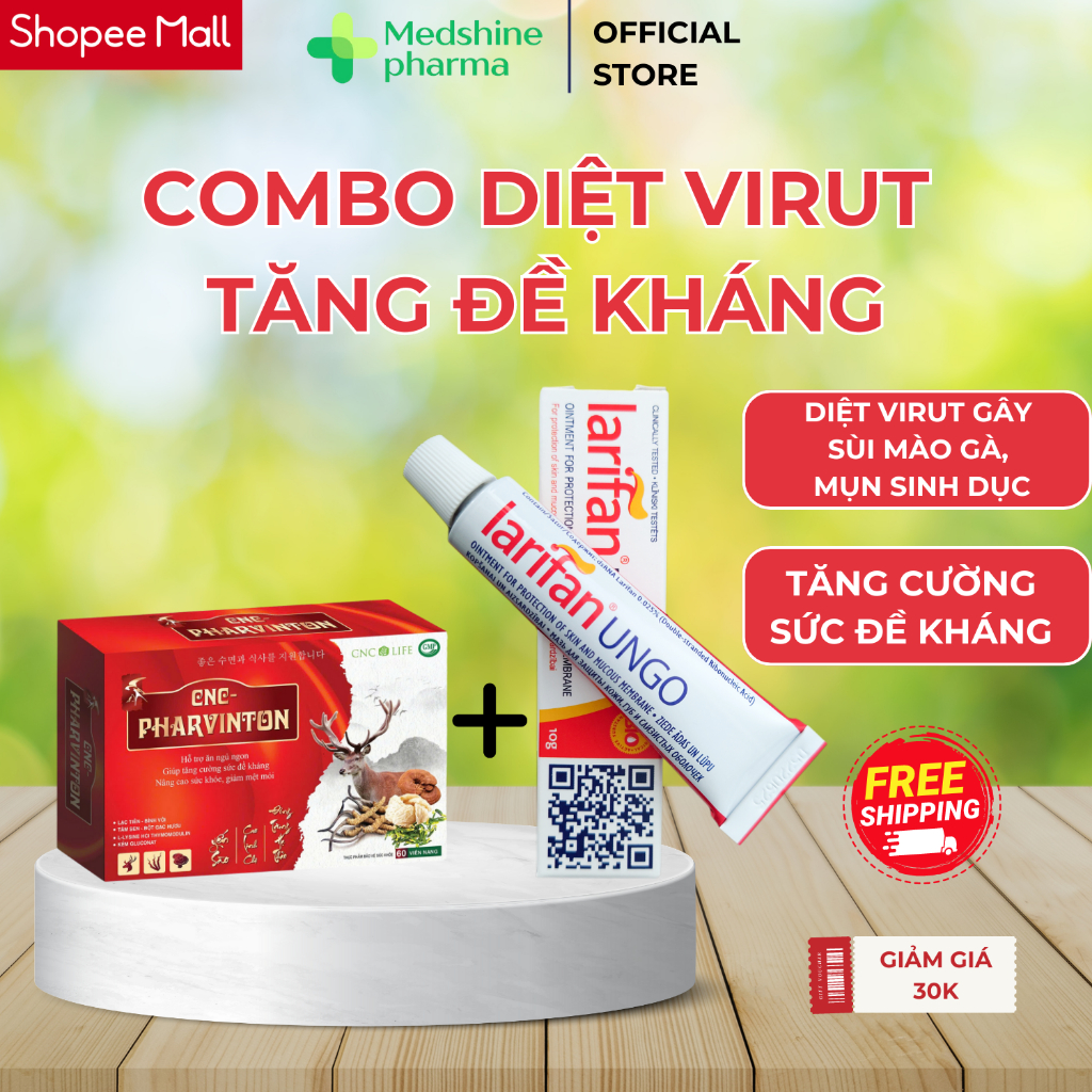 Combo Larifan Ungo Sùi mào gà, Gai sinh dục, Mụn Cóc, Herpes, tăng cường đề kháng