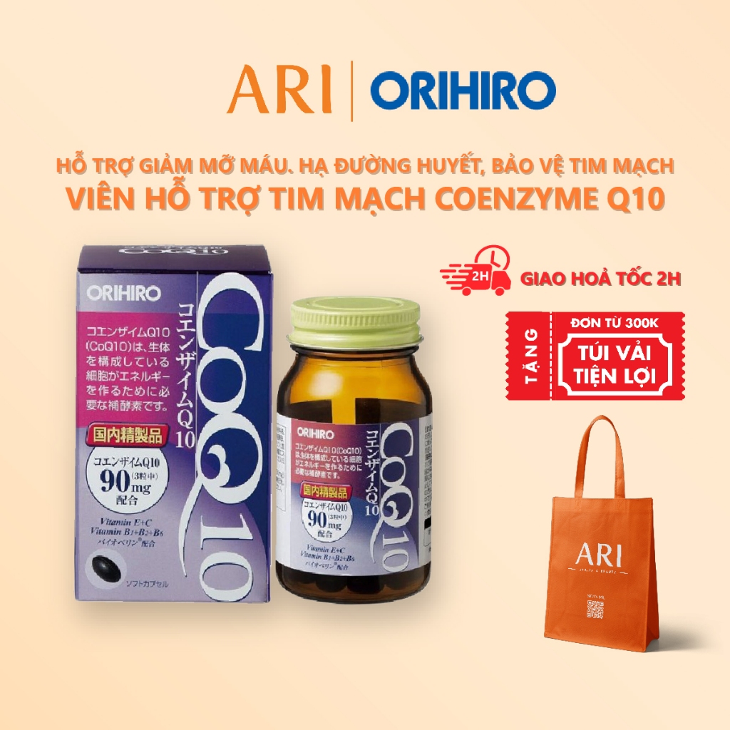 Viên uống hỗ trợ tim mạch, ổn định huyết áp Coenzyme Q10 Orihiro 90 viên