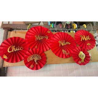(ĐS)Quạt gỗ xếp (đỏ, vàng, xanh, gỗ), sét quạt giấy đầu lân, quạt hoa, CMNM....  trang trí tháp oản, Decor....