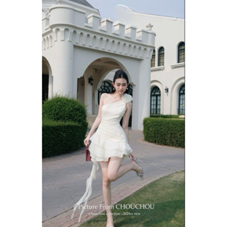 Váy lệch vai hoa tơ cao cấp loại 1 ChOu CHOu