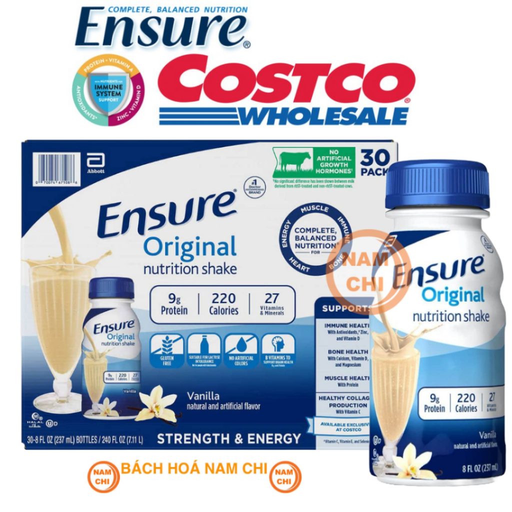 [ABBOTT USA] Sữa Nước ENSURE ORIGINAL NUTRITION SHAKE VANILLA ENSURE MỸ 237ML (CHUẨN USA)