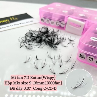 Mi fan 7D Katun dày 0.07 mix size cong C-CC-D hộp 1000fan_dụng cụ nối mi xuất khẩu giá rẻ_Thúy Hà
