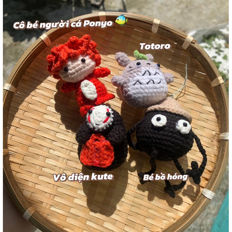 Móc khoá cô bé người cá Ponyo handmade bằng len, bồ hóng, vô diện, totoro giá rẻ