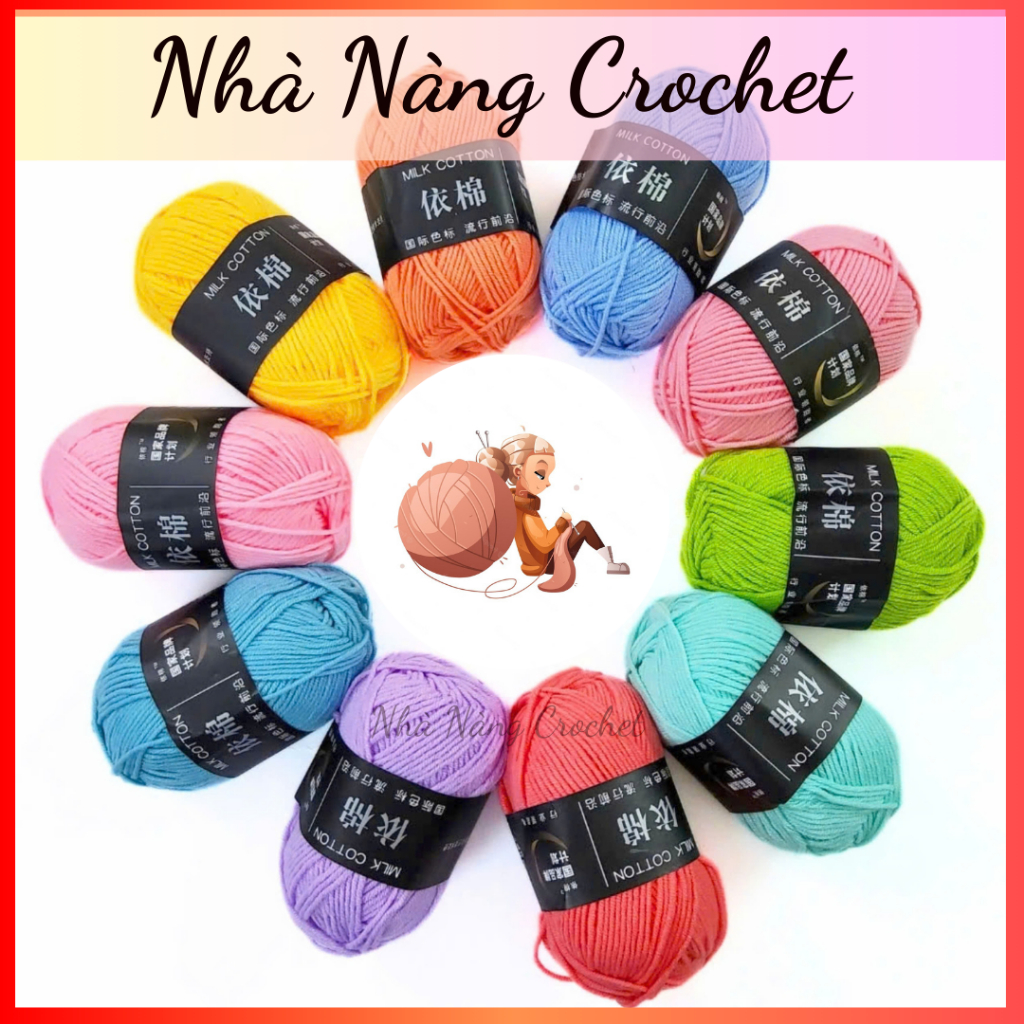  Len Milk Cotton 50G. Milk Mác Đen Full Bảng Màu đan móc váy áo móc hoa Len sợi giá rẻ- Nhà Nàng 