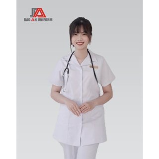 Áo Dược Sĩ Trắng Nữ Cao Cấp Hàng GT Bảo An - Áo Blu Tay Ngắn Vải Cotton Hàn