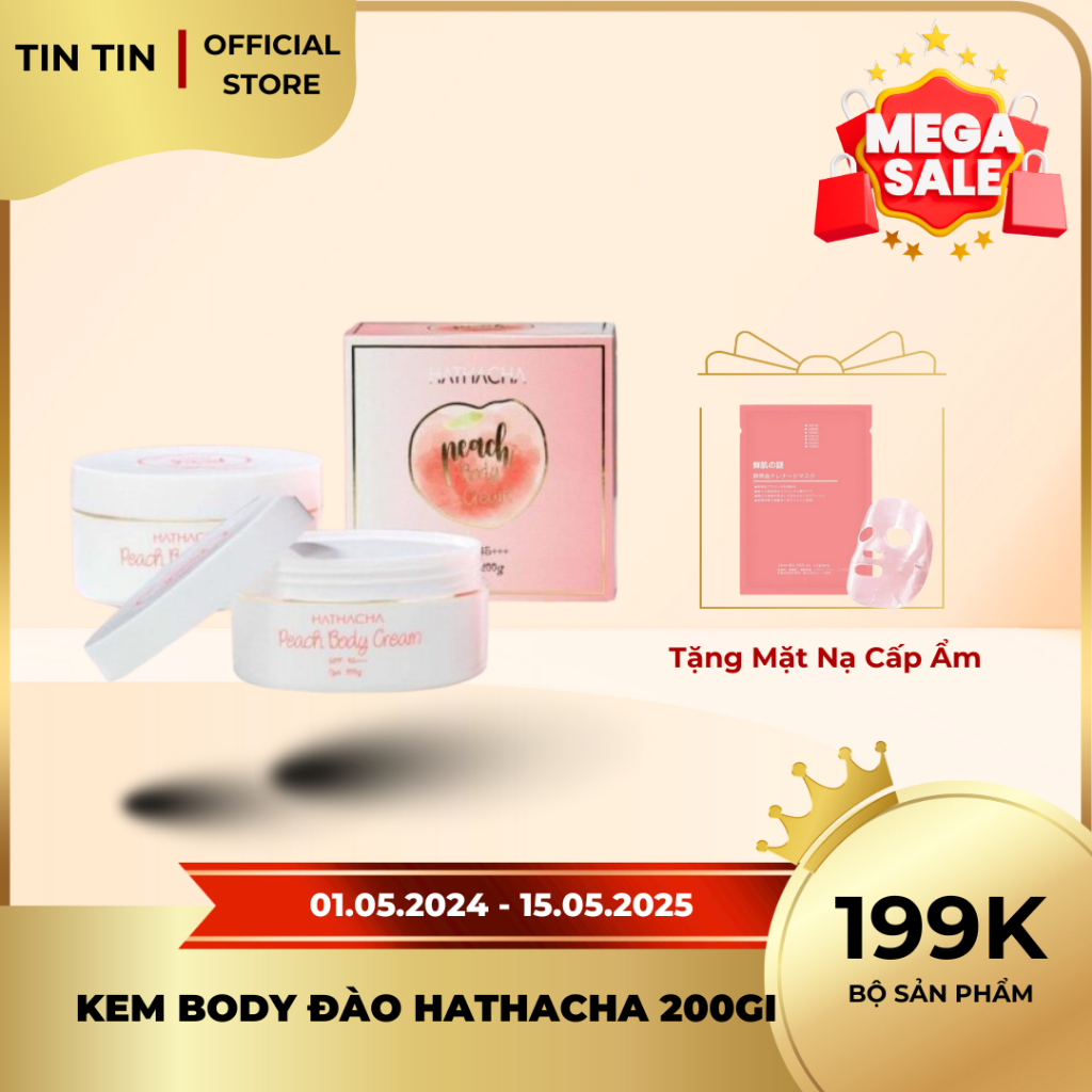Kem BoDy Đào Peach HaThaCha  Nâng Tông, Dưỡng Trắng và Cấp Ẩm Whipping Tone Up Cream