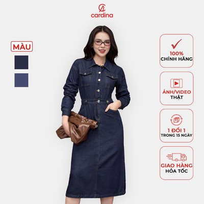 Đầm nữ CARDINA chất liệu jeans dáng dài cổ đức lịch sự trẻ trung nhẹ nhàng tôn dáng 4VAL28