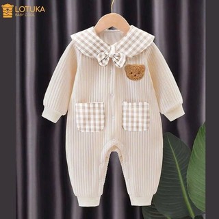  Body Dài Tay Tăm Phối Cổ Sen Kẻ LOTUKA Cho Bé Gái Bodysuit Cho Bé Quần Áo Trẻ Em Size 3-12kg 