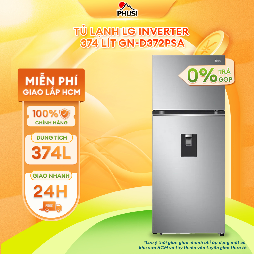 GN-D372PSA [MIỄN PHÍ GIAO LẮP] - Tủ lạnh LG Inverter 374 lít GN-D372PSA