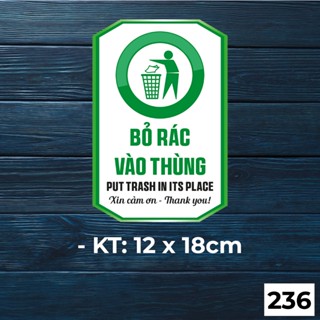  Tem decal dán Bỏ Rác Vào Thùng Biển Dán Thông Báo Nhắc Nhở sticker dán tường kính chống nước - Mã 236 