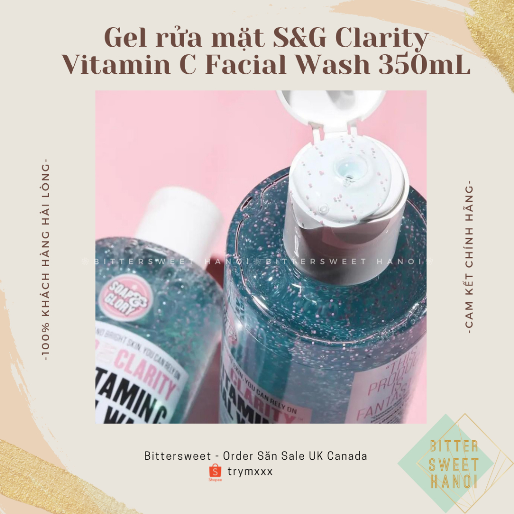 [made in UK] Gel rửa mặt sáng da hàng ngày SOAP & Glory Face Soap and Clarity Vitamin C Facial Wash 
