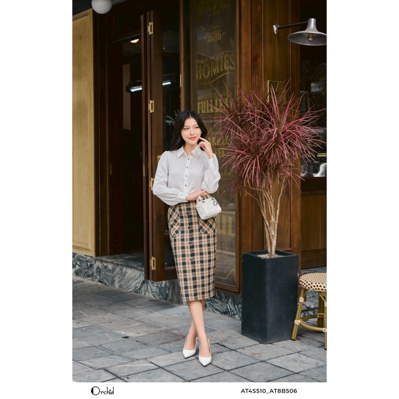 Juyp twil silk kẻ caro nâu, xanh