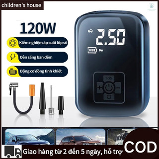 Máy Bơm Hơi Bánh Xe Ô Tô- Máy bơm oto xe máy không dây tặng kèm dây sạc-Có Màn Hình LED Hiển Thị Điện Áp 