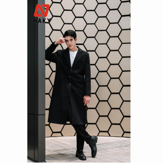 HK3 - Áo Mangto Dạ Nam HAKYNGUYEN Phong Cách Hàn Quốc Dáng Dài Qua Gối 2 Cúc Túi Ngoài