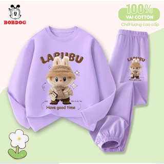 Bộ thu đông bé gái BOBDOG, đồ bộ bé gái chất liệu cotton in hình LABUBU - TW- KS43 cho bé