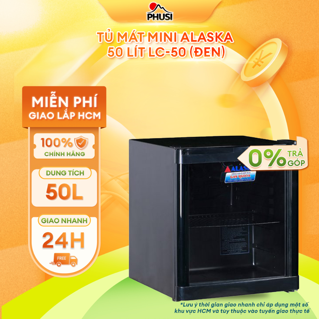 [ LC50(B)] - [MIỄN PHÍ GIAO LẮP] - Tủ mát mini Alaska 50 lít LC-50 (Đen)