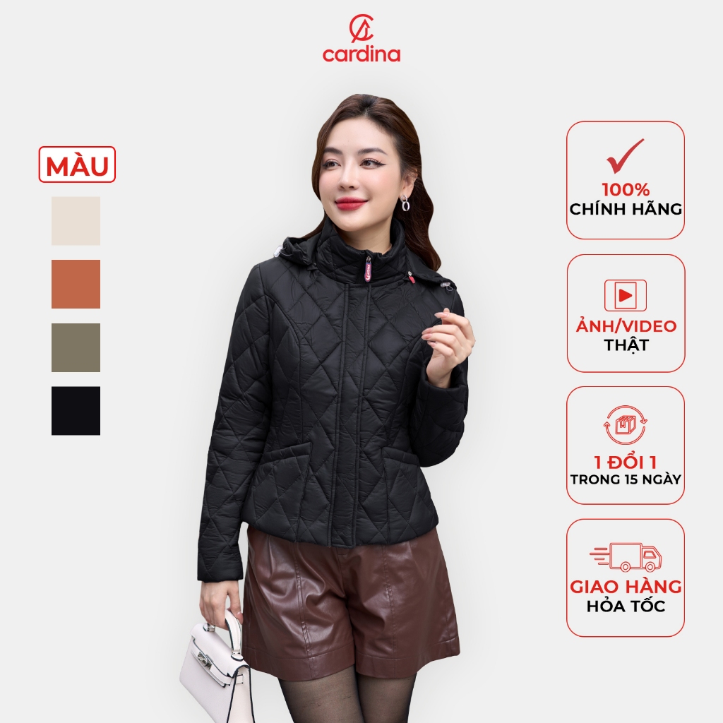 Áo phao nữ CARDINA chất liệu vải gió cao cấp giữ ấm tuyệt đỉnh kiểu dáng có mũ trẻ trung tiện lợi 4PNF02
