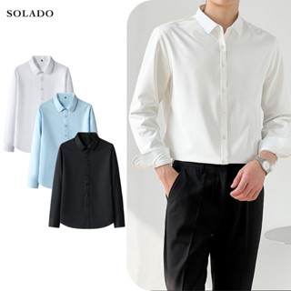 Áo sơ mi nam trắng SOLADO dài tay công sở slimfit Hàn quốc vải lụa chống nhăn thấm hút mồ hôi SMR