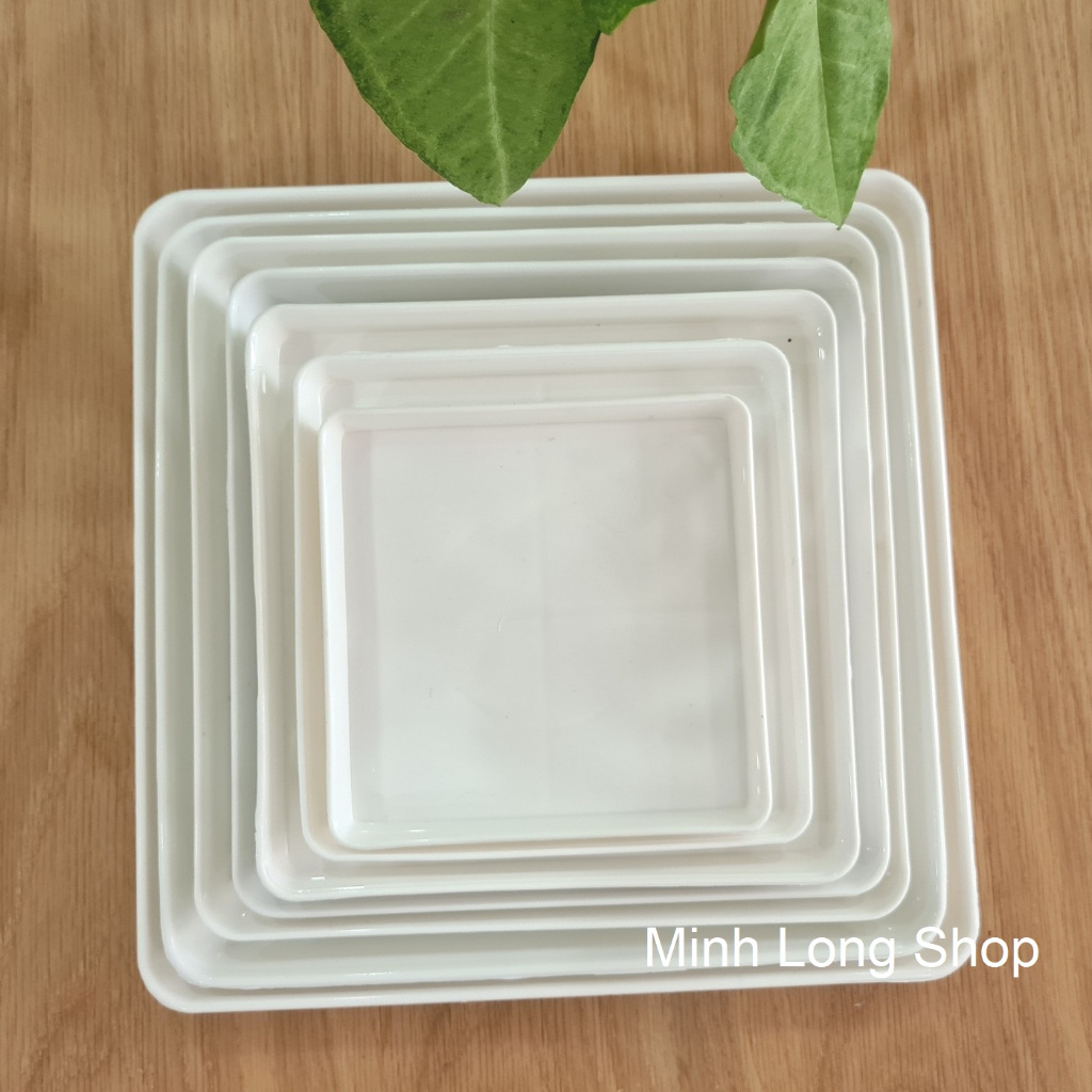Lẻ 1 Đĩa Lót Chậu Cây Hình Vuông Màu Trắng (Nhiều Size Để Chọn)