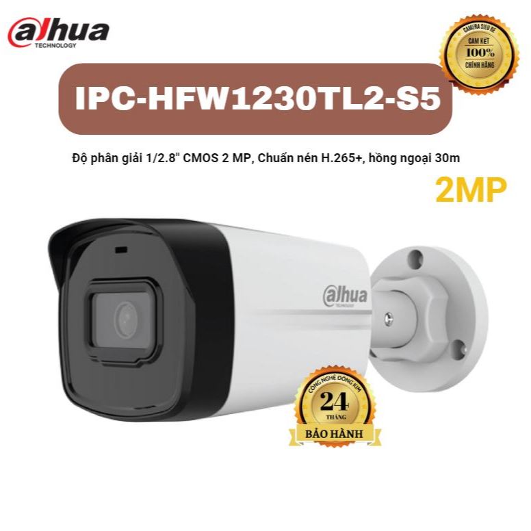 Camera IP 2MP DAHUA DH-IPC-HFW1230TL2-S5  thân lớn ngoài trời HÀNG CHÍNH HÃNG - BẢO HÀNH 2 NĂM