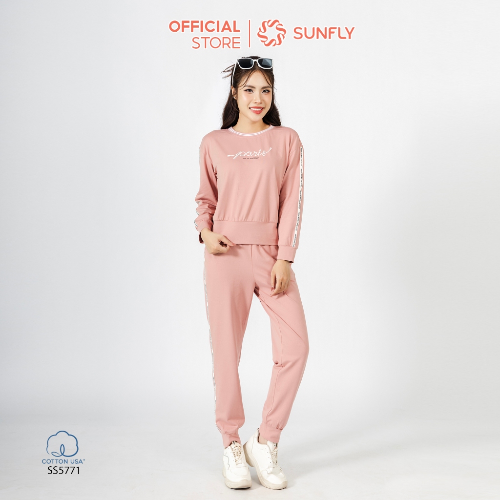 Bộ thể thao nữ SUNFLY cotton áo dài quần dài SS5771 chất liệu cao cấp co dãn, thiết kế năng động trẻ trung