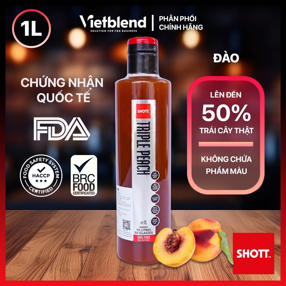 Syrup SHOTT Vị Đào (Triple Peach) Chai 1 Lít