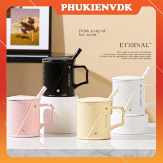 Cốc Uống Nước Văn Phòng Decor Cao Cấp Cốc Sứ Có Nắp Thìa Ly Cà Phê 420 ml 