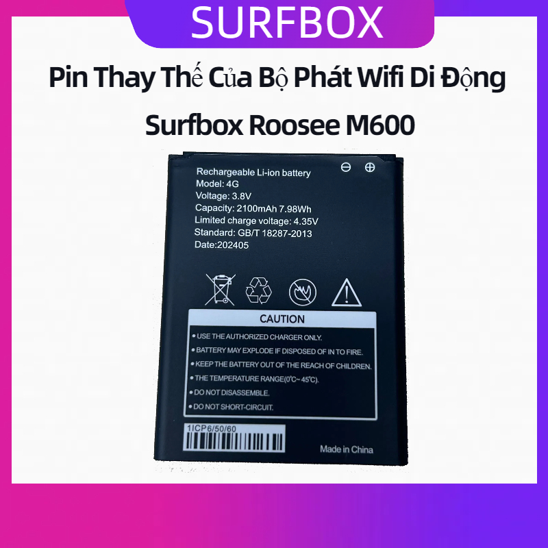 Pin Phụ Kiện,Pin Thay Thế Của Bộ Phát Wifi Di Động Surfbox Roosee M600, 2100mAh ,Pin Chuẩn Bóc Máy