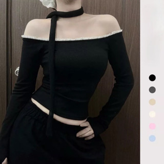 (KÈM DÂY) Áo Trễ Vai Nữ Dài Tay Phối Ren Kèm Dây Chất Len Lông Thỏ Dày Dặn m823