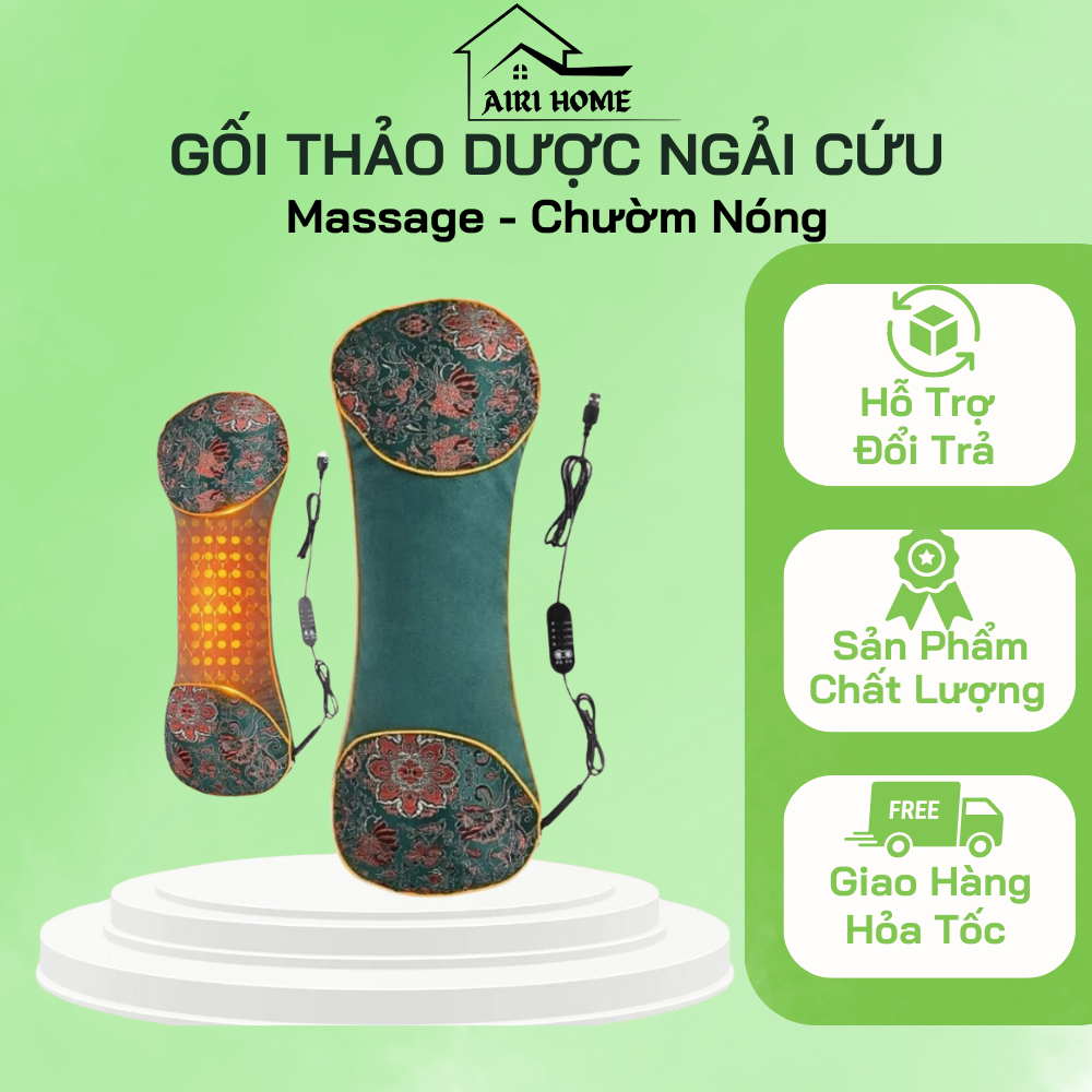 Gối Ngải Cứu Thảo Dược, Gối Massage Dưỡng Sinh Chườm Ấm Giảm Đau Nhức Cổ Vai Gáy, Đau Thắt Lưng Tạo Cảm Giác Dễ Chịu!